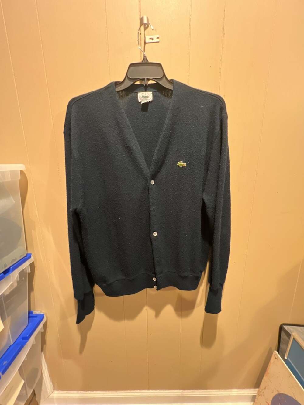 Vintage Izod Lacoste Mens Navy Blue Acrylic Cardigan Sweater